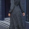 Robe Midi à Imprimé Floral Noir et Blanc pour Femme avec Ceinture Ajustable (TEMU)
