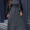 Robe Midi à Imprimé Floral Noir et Blanc pour Femme avec Ceinture Ajustable (TEMU)