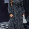 Robe Midi à Imprimé Floral Noir et Blanc pour Femme avec Ceinture Ajustable (TEMU)