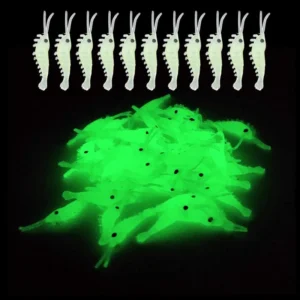 p/50 pièces appâts de pêche aux crevettes lumineux leurre souple vers lueur crevettes leurres de pêche pour bar marigane