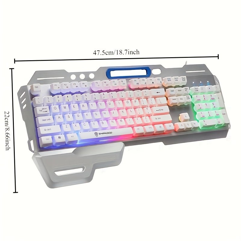 Clavier de jeu avec fil mécanique, bras détachable, rétroéclairage RGB, panneau en métal, design ergonomique, pas besoin de piles