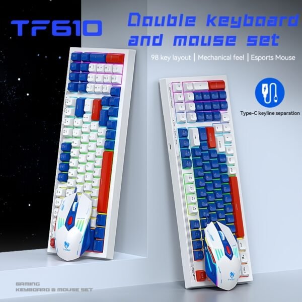 Clavier RGB filaire USB, rétroéclairage souris haut de gamme. Le clavier a une sensation mécaniquement silencieuse, un design ergonomique