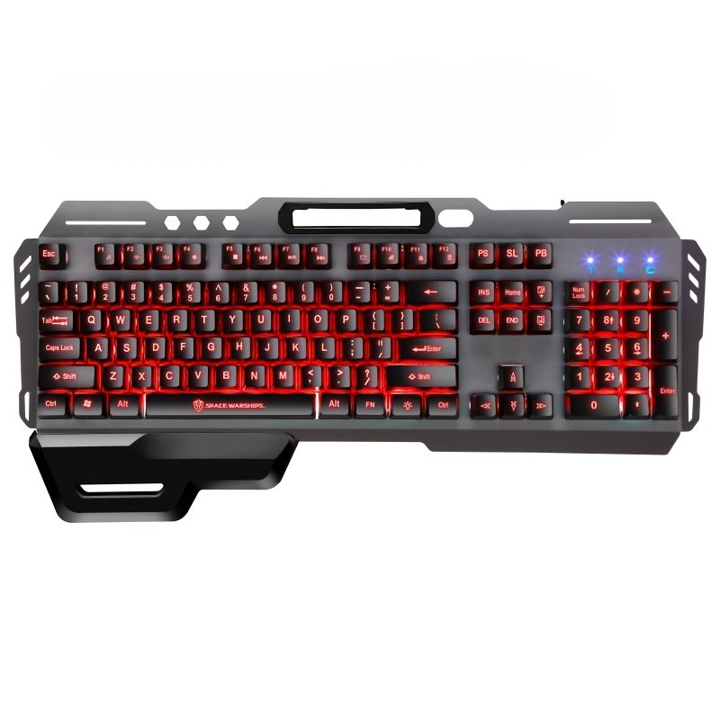 Clavier de jeu avec fil mécanique, bras détachable, rétroéclairage RGB, panneau en métal, design ergonomique, pas besoin de piles