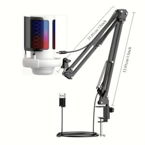 microphone à condensateur USB pour bureau avec kit de support, plug and play, contrôle de gain, contrôle vocal