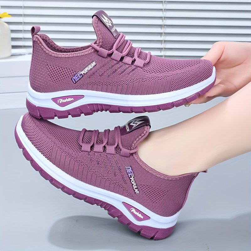 Baskets rétro pour femmes - Mélange respirant avec accents à rayures, absorbant la transpiration, à lacets, basiques en rose et violet, polyvalentes pour toutes les saisons, vêtements décontractés pour le sport | Style rétro chic | Baskets en mélange respirant