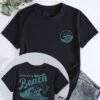 T-shirt à col rond imprimé plage (TEMU)