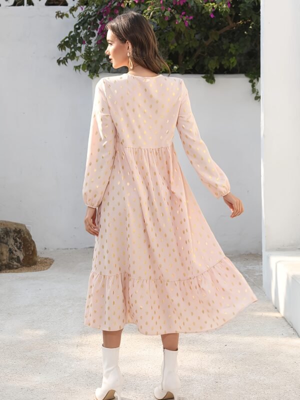 Robe longue à manches longues pour femme avec imprimé feuille d'or (TEMU)
