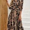 Robe Élégante à Manches Longues et Ceinturée en A (TEMU)
