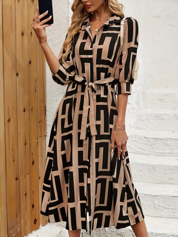 Robe Élégante à Manches Longues et Ceinturée en A (TEMU)