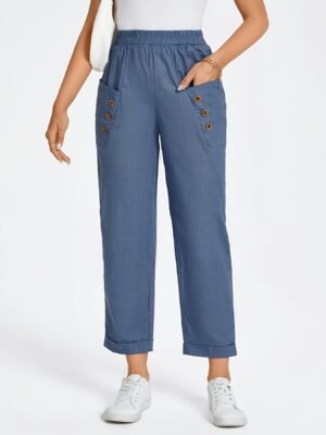 Pantalon large décontracté pour femmes avec poche à bouton (TEMU)