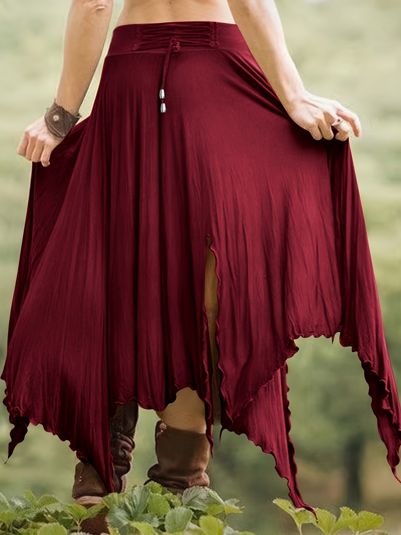 Jupe À Ourlet Asymétrique À Taille À Cordon de Serrage, Jupe Fendue Haute Taille Décontractée Pour Le Printemps Et L'été, Vêtements Pour Femmes
