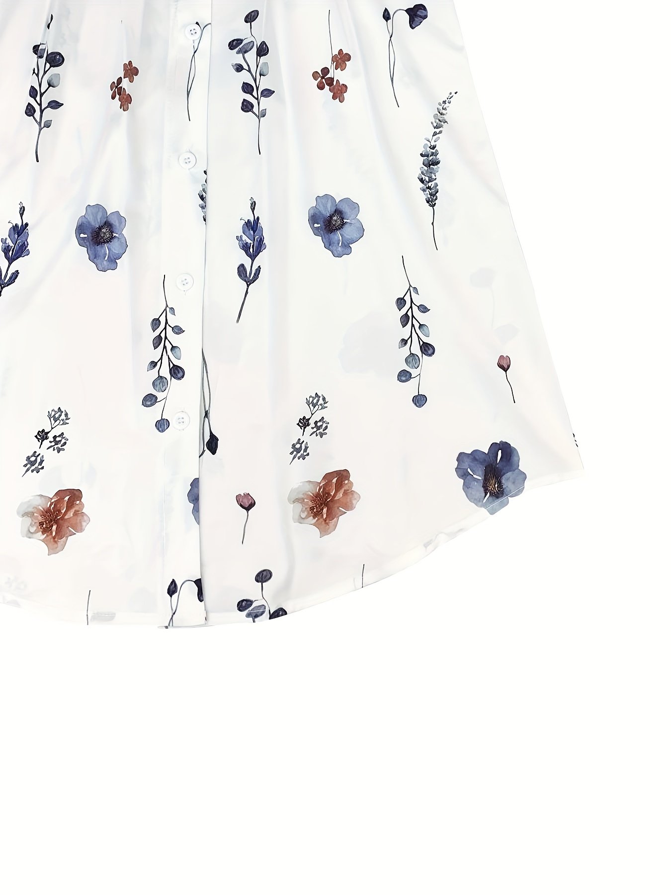 Robe midi sans manches élégante à imprimé floral pour femmes avec col boutonné - Polyester léger, lavable en machine, idéale pour les vacances d'été, blanc avec des fleurs colorées, tenue de vacances | Robe à imprimé floral | Détail boutonné