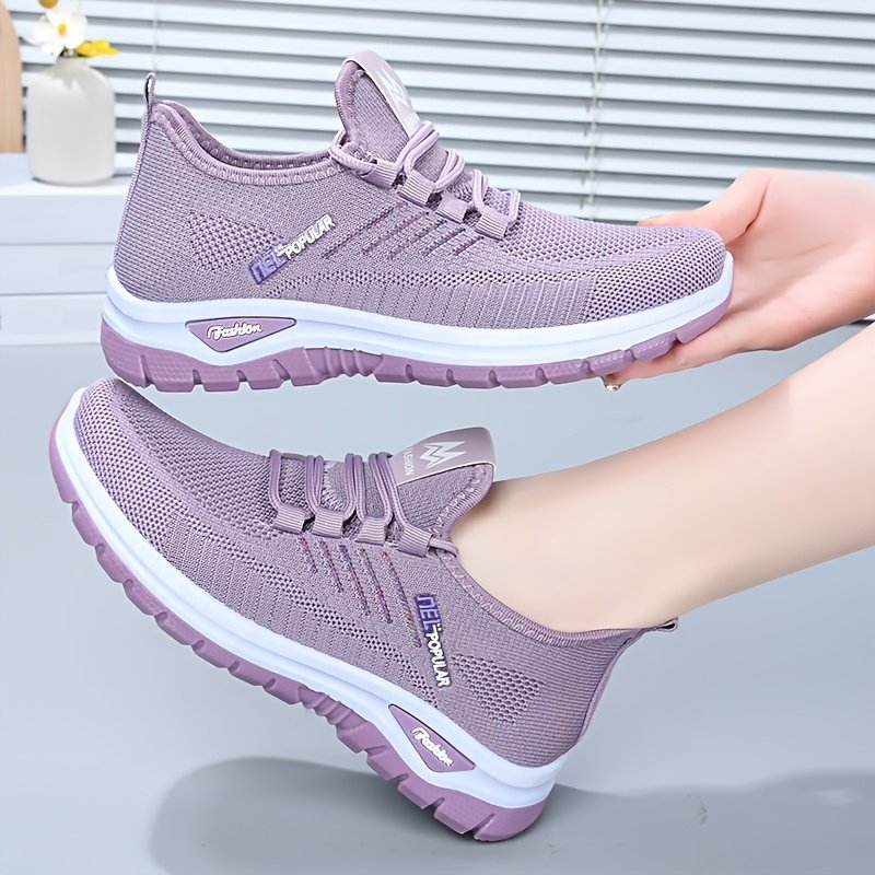 Baskets rétro pour femmes - Mélange respirant avec accents à rayures, absorbant la transpiration, à lacets, basiques en rose et violet, polyvalentes pour toutes les saisons, vêtements décontractés pour le sport | Style rétro chic | Baskets en mélange respirant