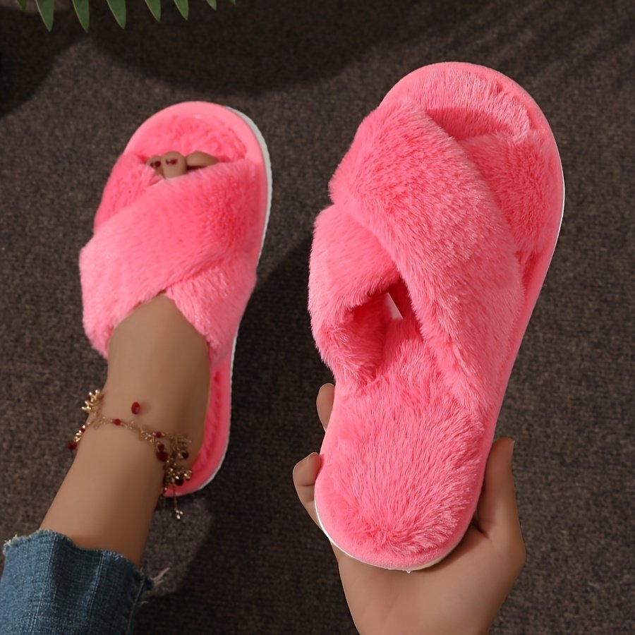 Pantoufles d'intérieur en peluche Crisscross Band, confortables et chaudes, à imprimé léopard, semelle souple et duveteuse, pantoufles antidérapantes pour la maison