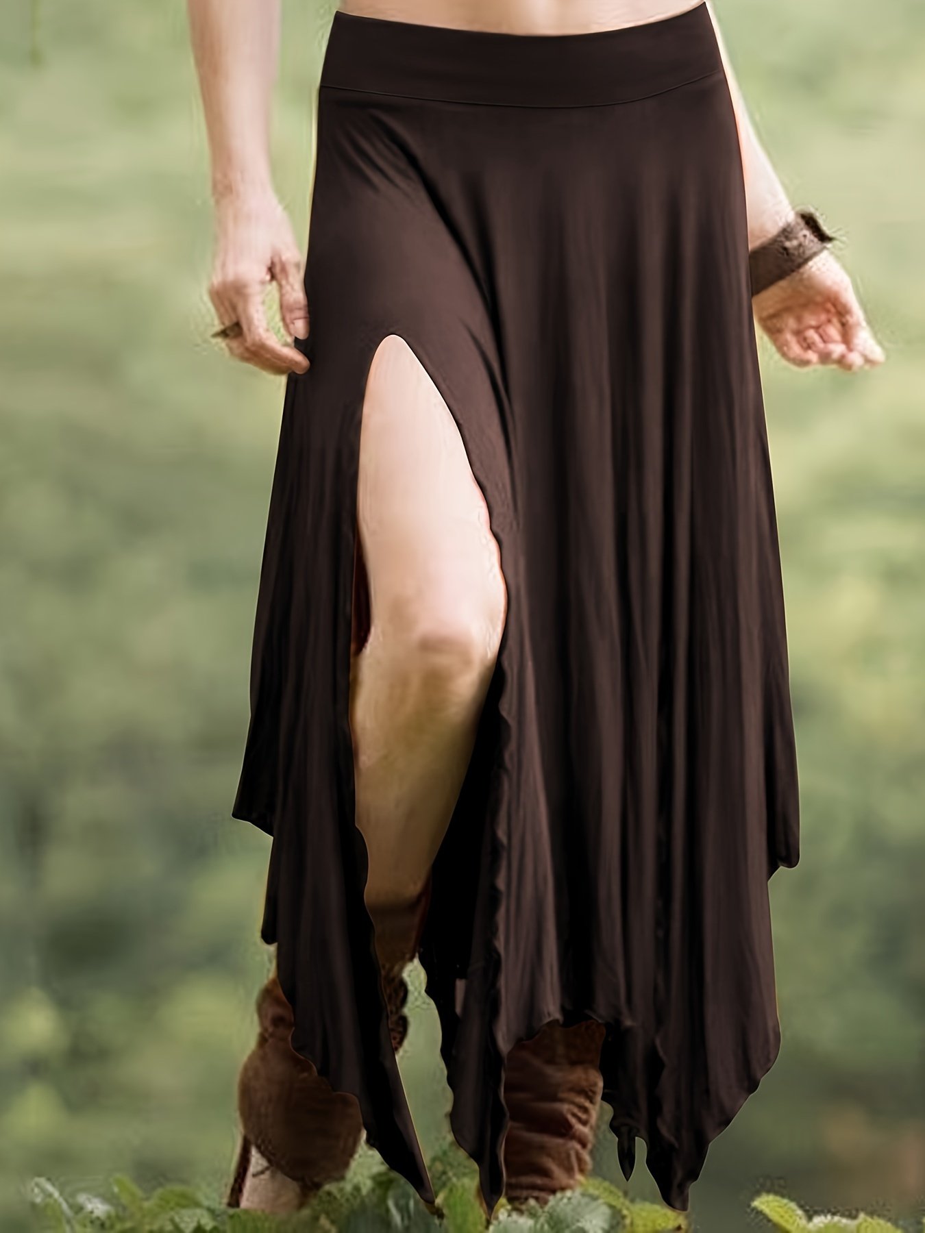 Jupe À Ourlet Asymétrique À Taille À Cordon de Serrage, Jupe Fendue Haute Taille Décontractée Pour Le Printemps Et L'été, Vêtements Pour Femmes