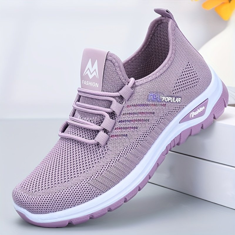 Baskets rétro pour femmes - Mélange respirant avec accents à rayures, absorbant la transpiration, à lacets, basiques en rose et violet, polyvalentes pour toutes les saisons, vêtements décontractés pour le sport | Style rétro chic | Baskets en mélange respirant