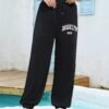 Jogging Taille Haute pour Femmes avec Imprimé Lettres de Brooklyn (TEMU)