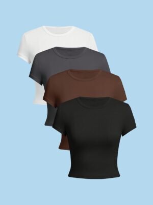 4 t-shirts à manches courtes de couleur unie pour femmes (TEMU)