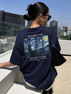 Chemise Femme Légère et Respirante - Impression Art Van Gogh "La Nuit Étoilée" (TEMU)