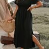 Robe Femme en Mousseline Noire à Col Croisé (TEMU)