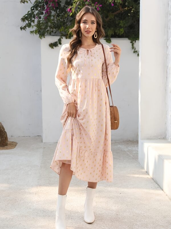 Robe longue à manches longues pour femme avec imprimé feuille d'or (TEMU)