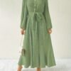 Robe Élégante pour Femme à Manches Lanterne avec Col Montant (TEMU)
