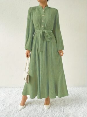 Robe Élégante pour Femme à Manches Lanterne avec Col Montant (TEMU)