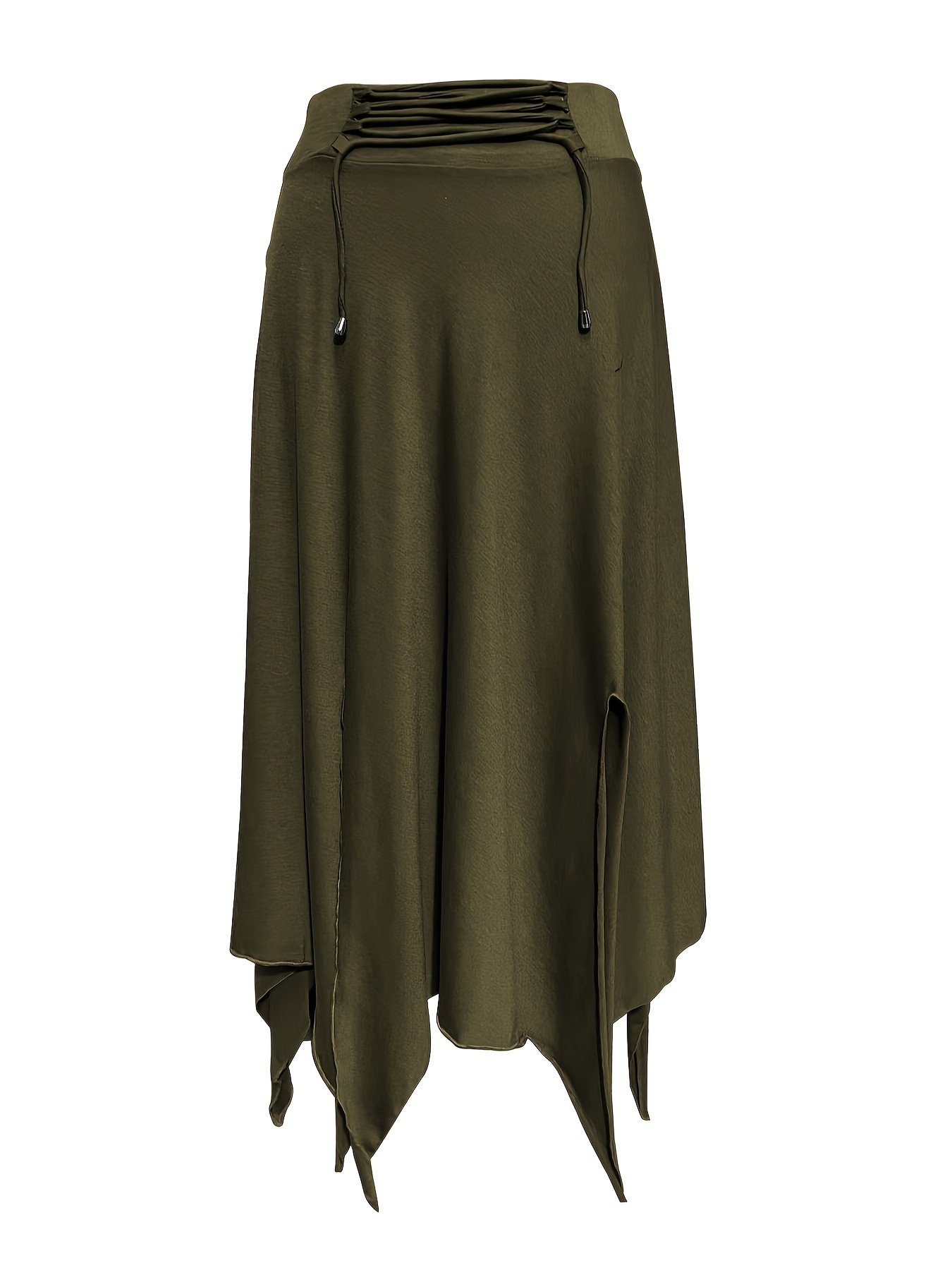 Jupe À Ourlet Asymétrique À Taille À Cordon de Serrage, Jupe Fendue Haute Taille Décontractée Pour Le Printemps Et L'été, Vêtements Pour Femmes