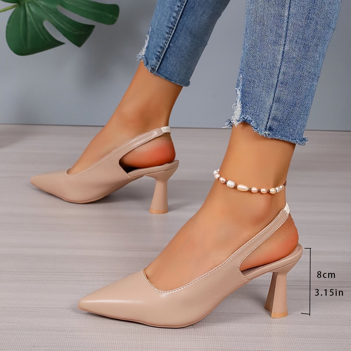 Chaussures Slingback Chic pour Femmes - Bout Pointu, Talon Aiguille, Revêtement en Microfibre Respirant, Accent Scintillant, Polyvalentes Toutes Saisons