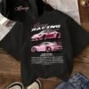 T-shirt noir pour femme avec motif de voiture de course rose (TEMU)