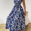 Robe Longue Élégante à Imprimé avec Col Noué et Ceinture (TEMU)