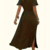 Robe Midi Ajustée pour Femmes en Vert Olive avec Encolure Croisée (TEMU)