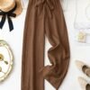Pantalon large rose élégant pour femme avec détail de nœud (TEMU)