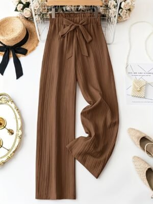 Pantalon large rose élégant pour femme avec détail de nœud (TEMU)
