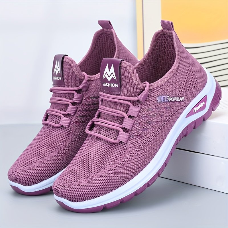 Baskets rétro pour femmes - Mélange respirant avec accents à rayures, absorbant la transpiration, à lacets, basiques en rose et violet, polyvalentes pour toutes les saisons, vêtements décontractés pour le sport | Style rétro chic | Baskets en mélange respirant