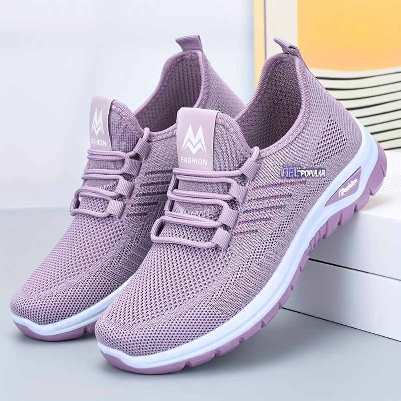 Baskets rétro pour femmes - Mélange respirant avec accents à rayures, absorbant la transpiration, à lacets, basiques en rose et violet, polyvalentes pour toutes les saisons, vêtements décontractés pour le sport | Style rétro chic | Baskets en mélange respirant