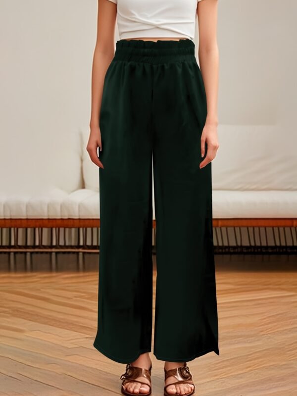 Pantalon large de couleur unie pour femme avec poches (TEMU)