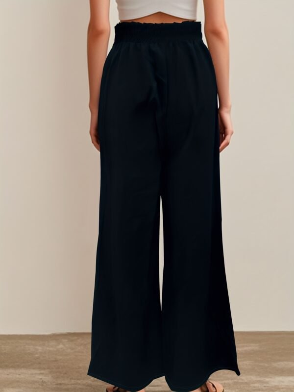 Pantalon large de couleur unie pour femme avec poches (TEMU)