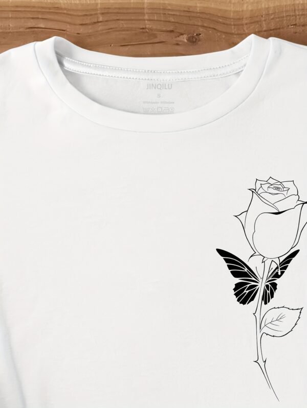 T-shirt À Col Rond Imprimé Rose, Haut Décontracté À Manches Courtes (TEMU)