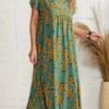 Robe plissée à imprimé floral élégant, robe trapèze (TEMU)
