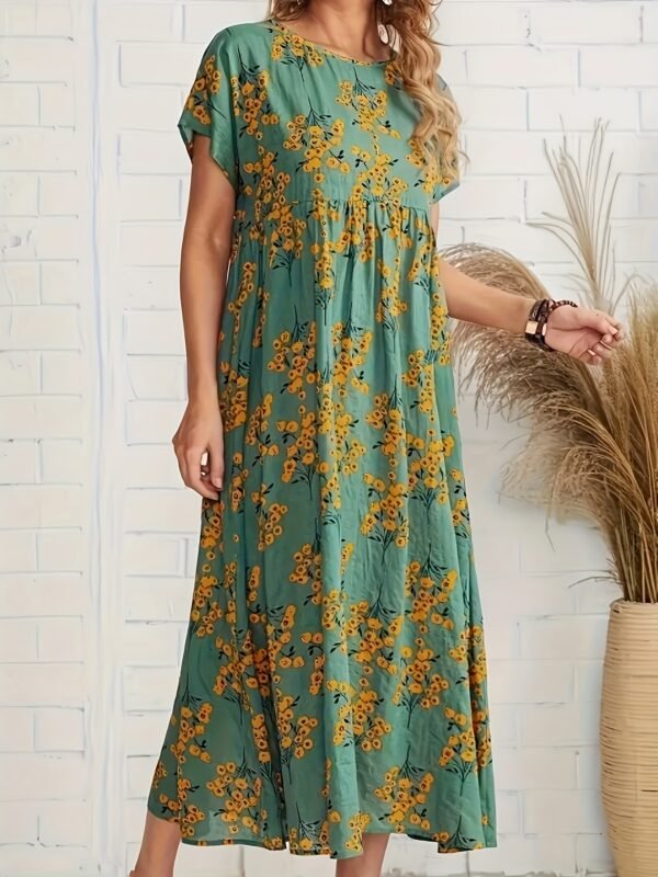 Robe plissée à imprimé floral élégant, robe trapèze (TEMU)