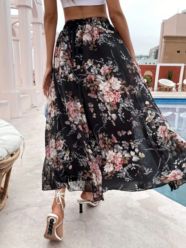 Jupe trapèze élégante à imprimé floral avec taille élastique (TEMU)