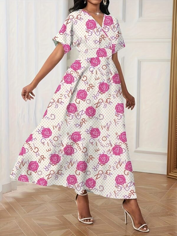 Robe Élégante Femme à Imprimé Abstrait Bleu Marine et Blanc (TEMU)