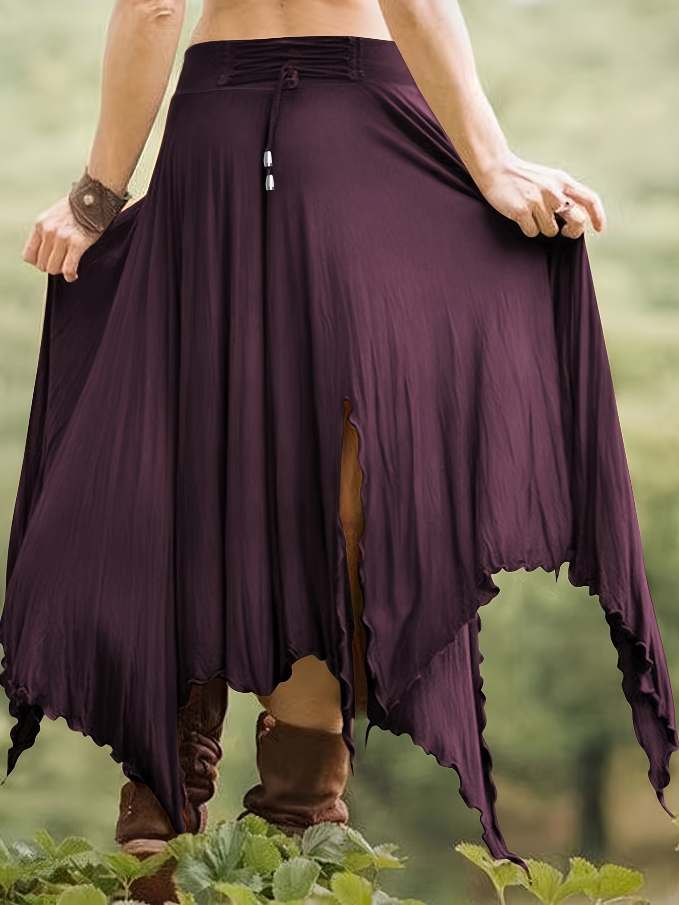 Jupe À Ourlet Asymétrique À Taille À Cordon de Serrage, Jupe Fendue Haute Taille Décontractée Pour Le Printemps Et L'été, Vêtements Pour Femmes