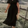 Robe Femme en Mousseline Noire à Col Croisé (TEMU)