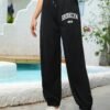 Jogging Taille Haute pour Femmes avec Imprimé Lettres de Brooklyn (TEMU)