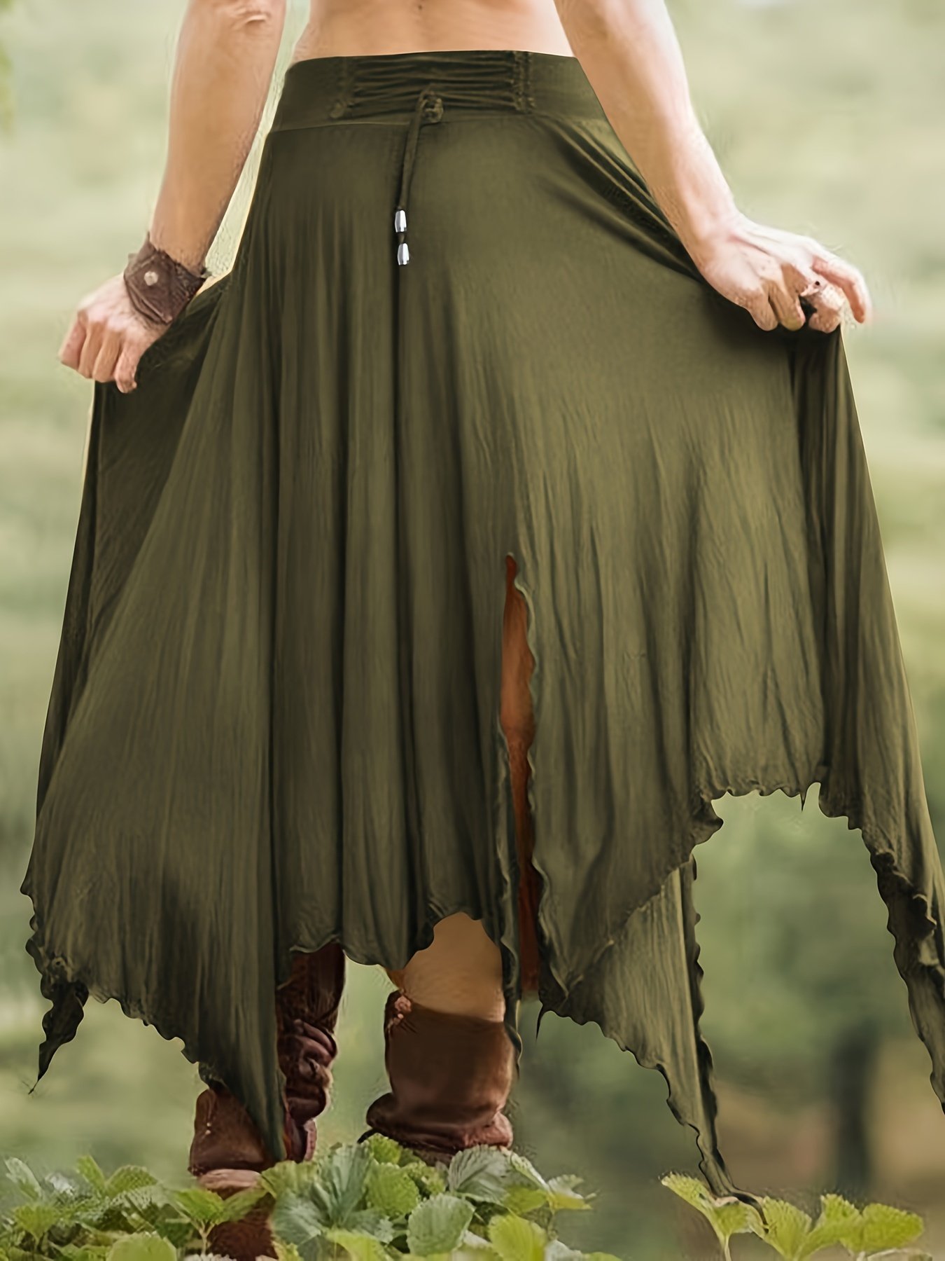 Jupe À Ourlet Asymétrique À Taille À Cordon de Serrage, Jupe Fendue Haute Taille Décontractée Pour Le Printemps Et L'été, Vêtements Pour Femmes