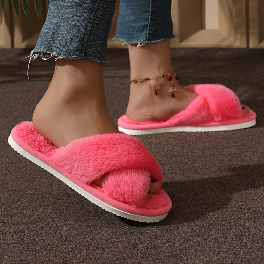 Pantoufles d'intérieur en peluche Crisscross Band, confortables et chaudes, à imprimé léopard, semelle souple et duveteuse, pantoufles antidérapantes pour la maison