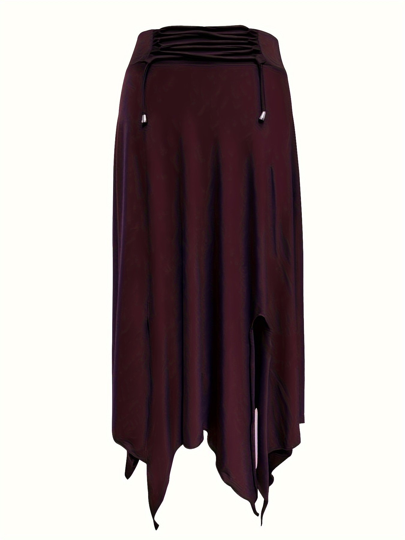 Jupe À Ourlet Asymétrique À Taille À Cordon de Serrage, Jupe Fendue Haute Taille Décontractée Pour Le Printemps Et L'été, Vêtements Pour Femmes