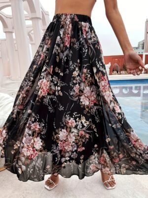Jupe trapèze élégante à imprimé floral avec taille élastique (TEMU)